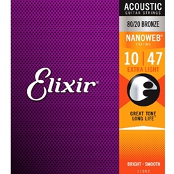 Elixir ELXRNAXL 10-47 Nanoweb 80/20 Bronze Strings