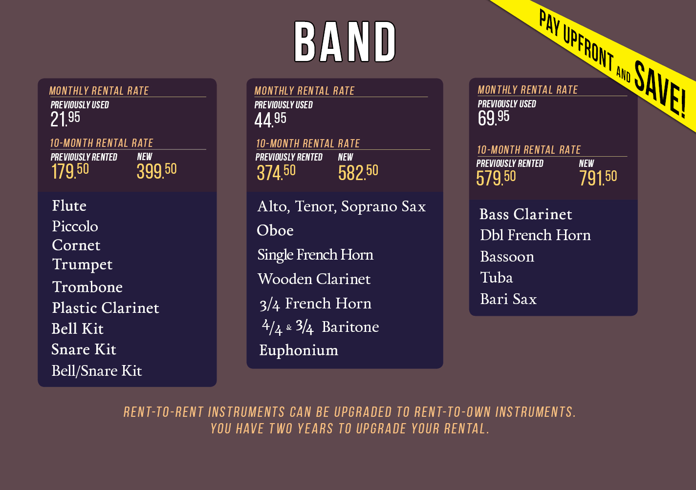 Band Pricing Chart